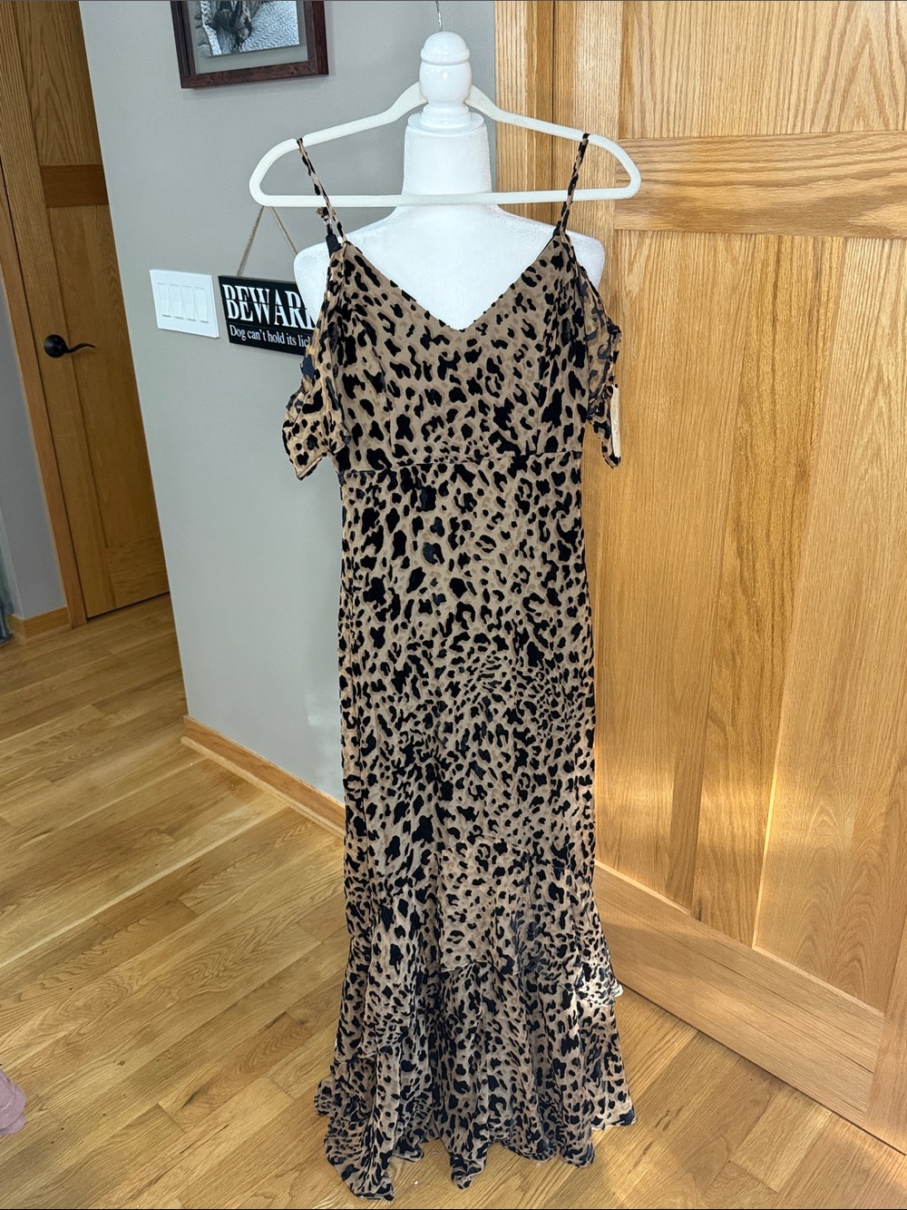 Altar'd State Leopard Cold-Shoulder Maxi Dress - Tan & Black